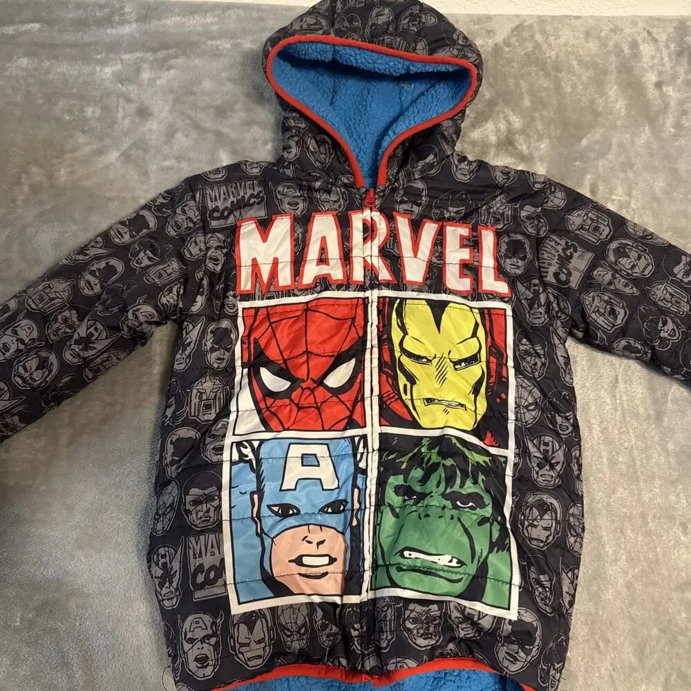 Youth Medium Reversible Jacket Multicolor Marvel Sherpa Hooded Size 6/7